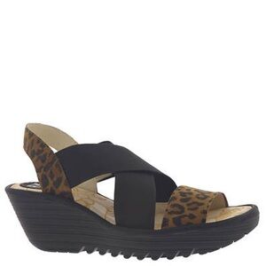 Fly London Yaji Platform Wedge Sandal in Cheetah/Black Sz 10